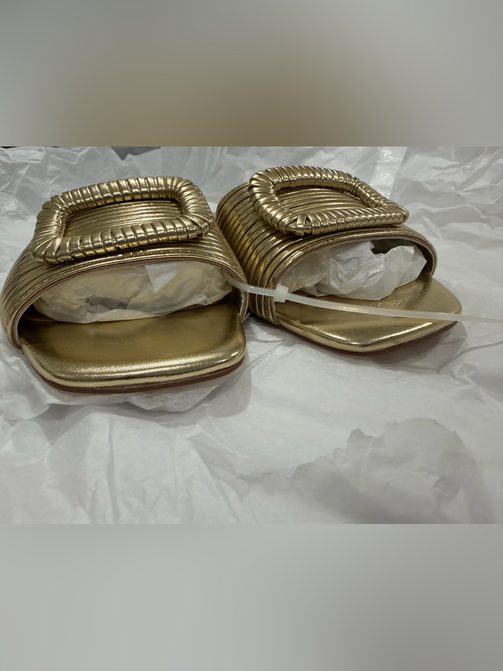 White House Black Market Gold Metallic Slide Sandals - Picture 3 of 5